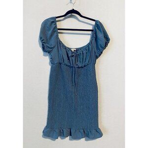 Love Tree Dress Womens Large Smocked Ruffle Hem Puff Sleeve Bodycon Blue Boho